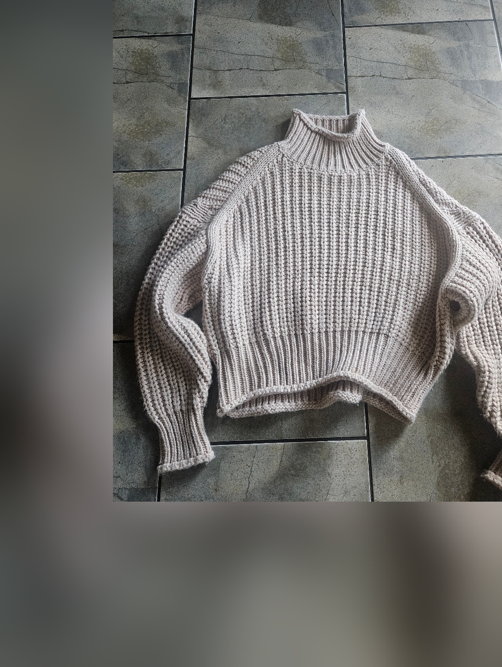 H&M Chunky Ribbed Turtleneck Sweater - Beige